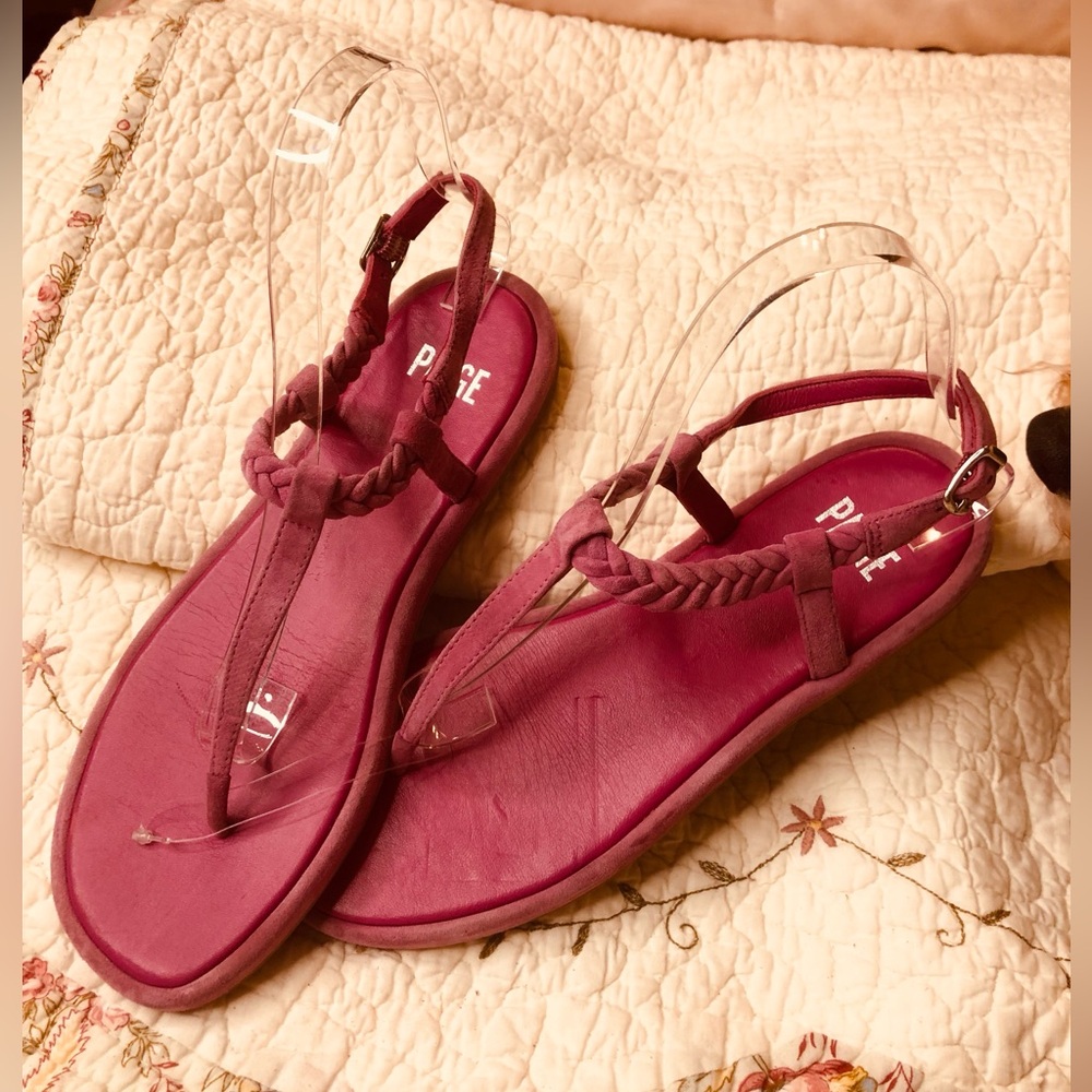 PAIGE Magenta Braided T-Strap Sandals